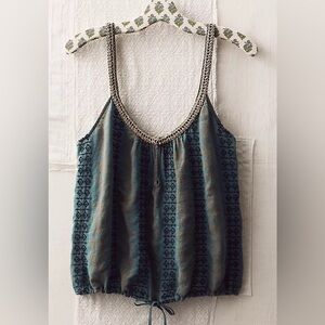 Free People Y2K embroidered boho bubble front tie tank Size 2